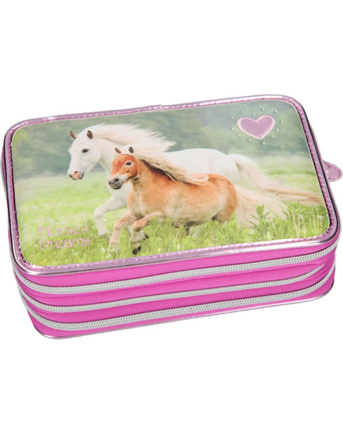 Coral High Federtasche Mit 3 Fächern & Herz-Motiv – Rosa, 23x7x9 Cm, Für Schule & Büro