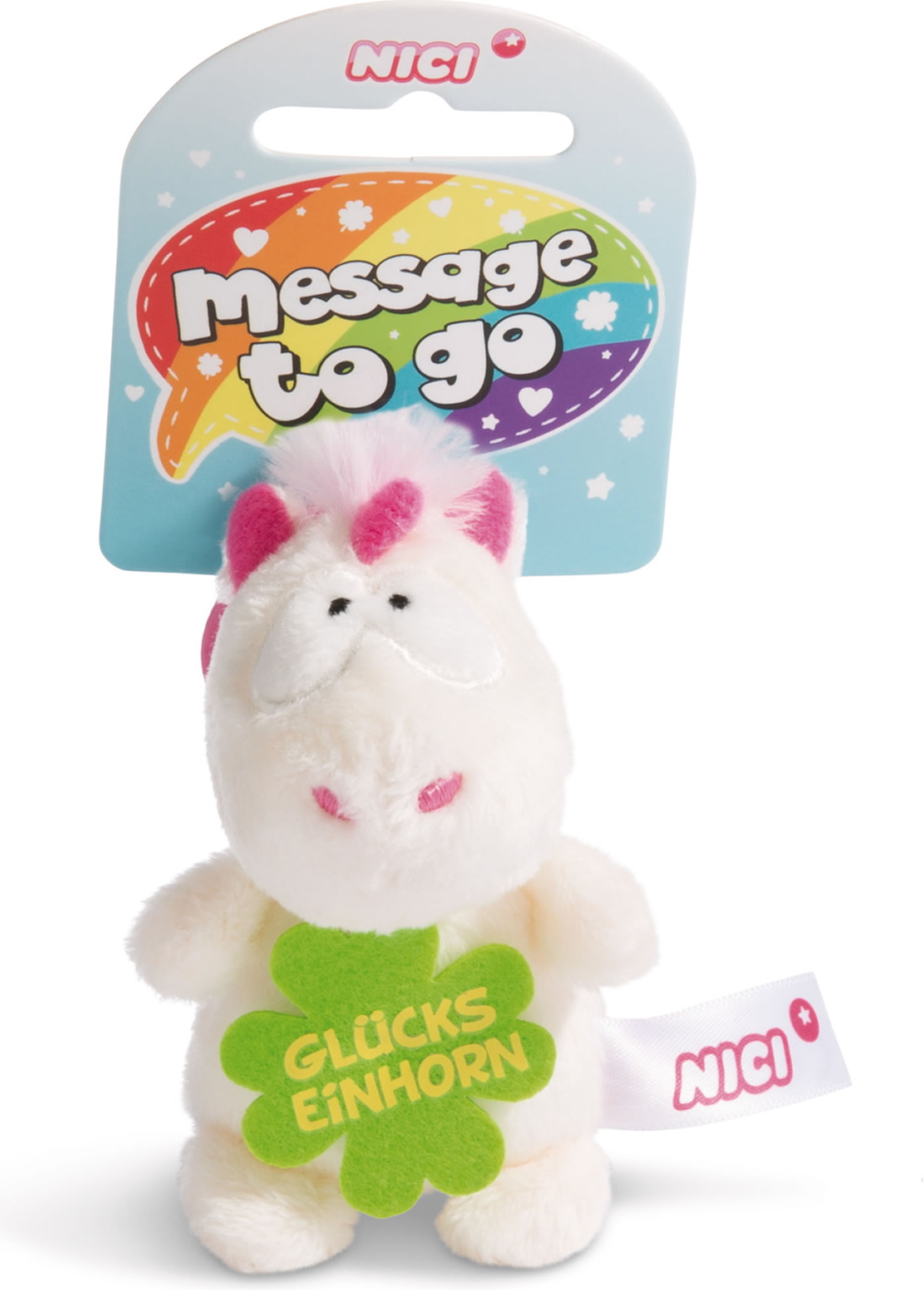 NICI Anhänger Einhorn Theodor – 8 Cm, Weiß/pink, Mit Glücks-Kleeblatt