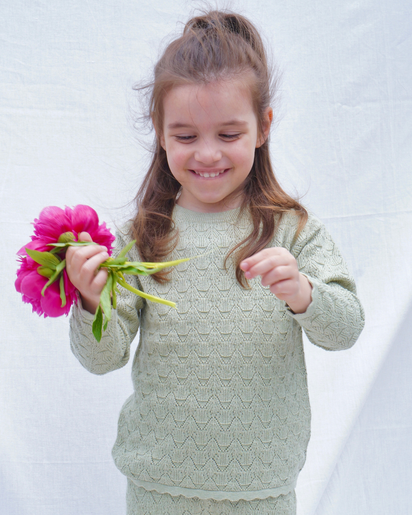 Puri Organic Ajour-Strickpullover aus Bio-Baumwolle/Seide - Pistazie - 98/104