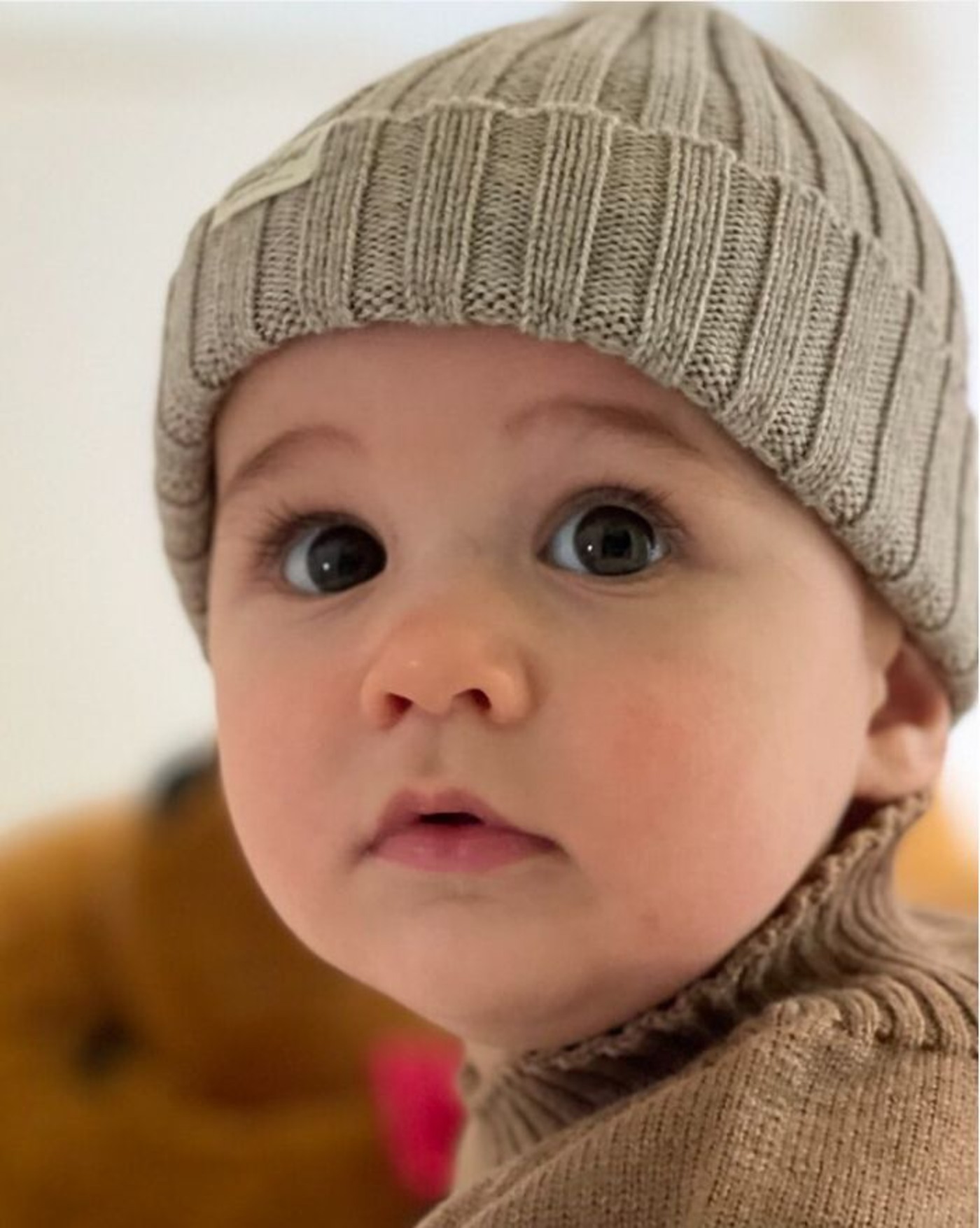 Strickgut Baby-Mütze gerippt aus Merinowolle - Beige - 62/68 (3-6 M.)