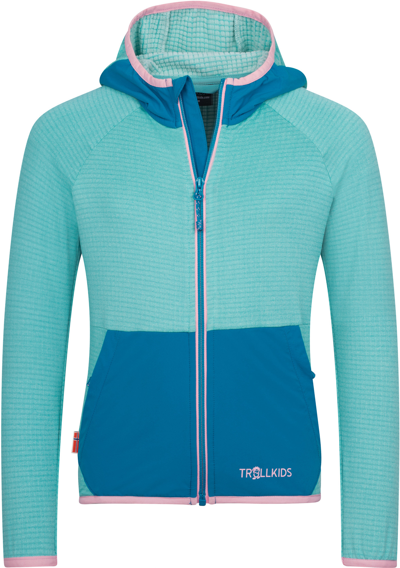 Trollkids Kapuzen-Fleecejacke 'Girls Holmedal' mit Waffelstruktur - Aqua Haze/Ha - 110