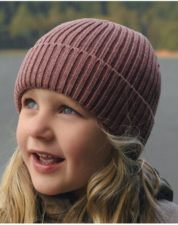 Celavi Strick-Mütze/Beanie mit Umschlag aus Merinowolle und Baumwolle - Burlwood Melange