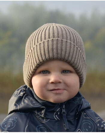 Celavi Strick-Mütze/Beanie mit Umschlag aus Merinowolle und Baumwolle - Fungi Melange