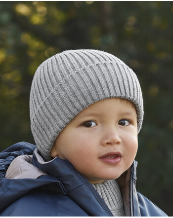 Celavi Strick-Mütze/Beanie mit Umschlag aus Merinowolle und Baumwolle - Quiet Shade Melange