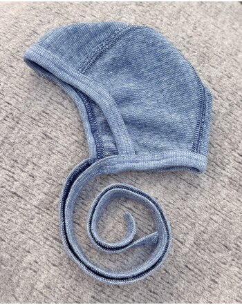 Cosilana Baby-Häubchen mit Bindeband aus Baumwolle/Merinowolle/Seide - Marine