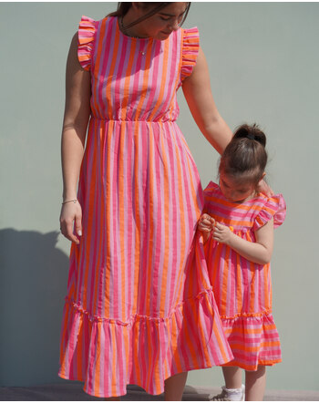 Danamade Damen-Kleid 'Djennie for Mom' im Streifen-Design aus Baumwolle - Neon Pink 💗🧡💗