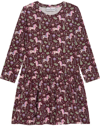 Danamade Jersey-Kleid 'Dalva' mit Einhorn-Blumen-Muster - Bordeaux