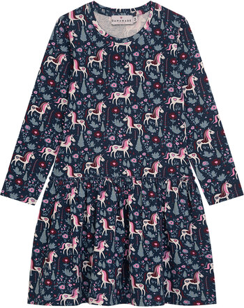 Danamade Jersey-Kleid 'Dalva' mit Einhorn-Blumen-Muster - Navy