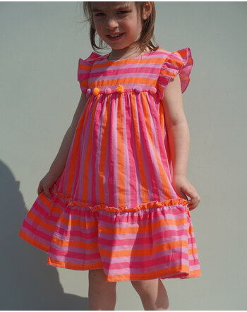 Danamade Kinder-Kleid 'Djennie' im Streifen-Design aus Baumwolle - Neon Pink 💗🧡💗