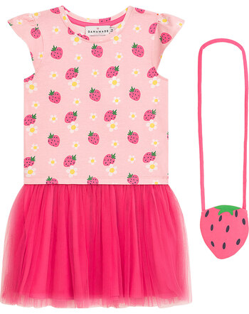 Danamade Kleid aus Baumwolle mit Erdbeer-Tasche DMINA - Pink