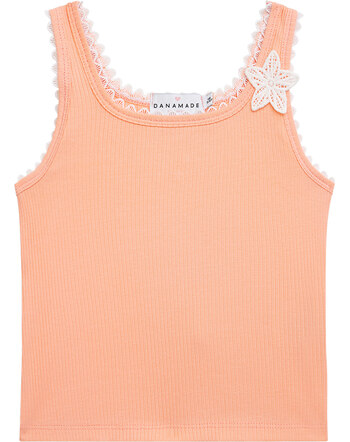 Danamade Top aus Baumwolle mit Rippstruktur und Strick-Blume DHANNI - Apricot 