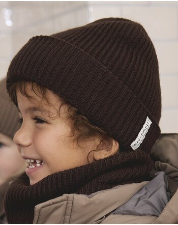 En Fant Strick-Mütze/Beanie mit Umschlag und Baumwollfutter - Coffee Bean
