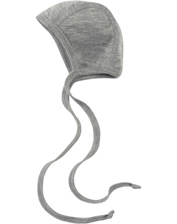 Engel Baby-Bindemütze aus Merinowolle/Seide - Hellgrau Melange