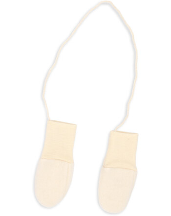 Engel Baby-Fäustlinge mit Band ab 6 Monaten aus Merino-Fleece - Natur