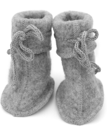 Engel Baby-Schühchen mit Bändel aus Woll-Fleece - Hellgrau Melange
