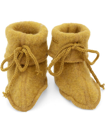 Engel Baby-Schühchen mit Bändel aus Woll-Fleece - Safran Melange