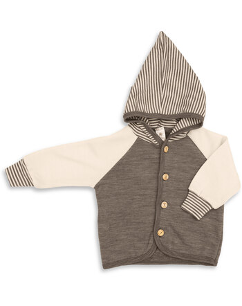 Engel Baby-Jacke mit Kapuze und Holzknöpfen aus 100 % Schurwolle - Walnuss Melange