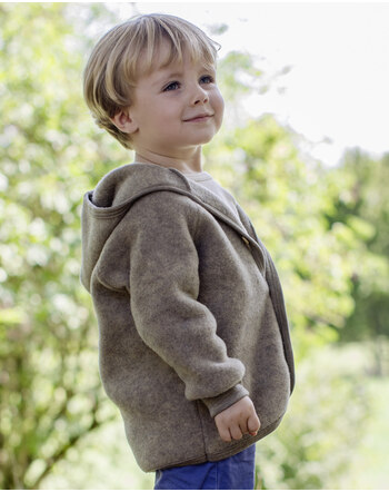 Engel Kapuzen-Jacke aus 100 % Woll-Fleece - Walnuss Melange