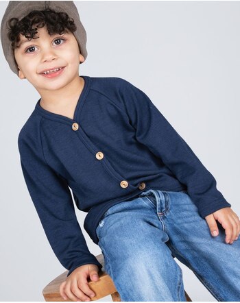 Engel Kinder-Cardigan aus Merino-Schurwolle und Seide - Marine