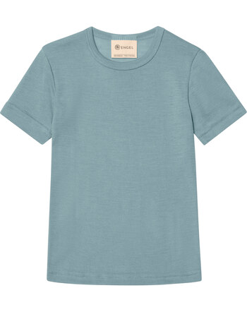 Engel Kinder-Kurzarmshirt aus Schurwolle und Seide - Bergblau