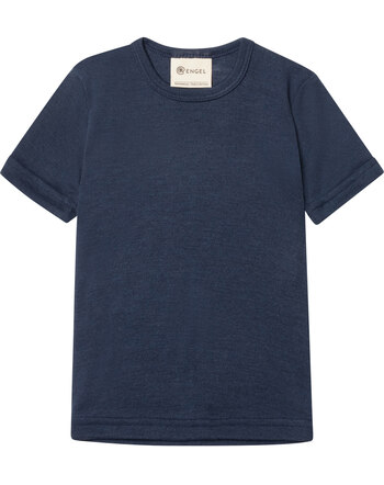 Engel Kinder-Kurzarmshirt aus Schurwolle und Seide - Marine