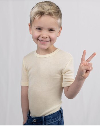Engel Kinder-Kurzarmshirt aus Schurwolle und Seide - Natur