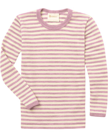 Engel Kinder-Langarmshirt aus 100% Schurwolle mit Streifen - Rosenholz Melange/Natur
