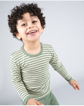 Engel Kinder-Langarmshirt aus 100% Schurwolle mit Streifen - Salbeigrün Melange/Natur