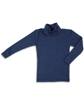 Engel Kinder-Rollkragen-Shirt Langarm Wolle/Seide - Marine