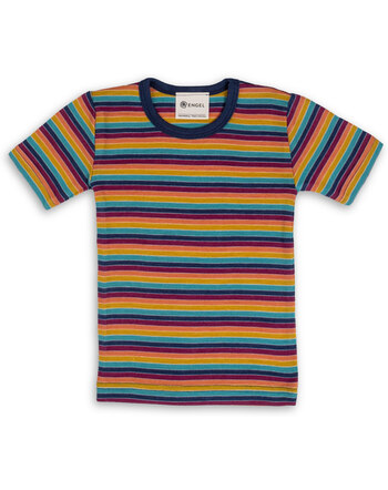 Engel Kinder-Kurzarmshirt aus Schurwolle und Seide mit Streifen - Multicolour