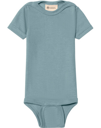 Engel Kurzarm-Body aus Merino-Schurwolle und Seide - Bergblau