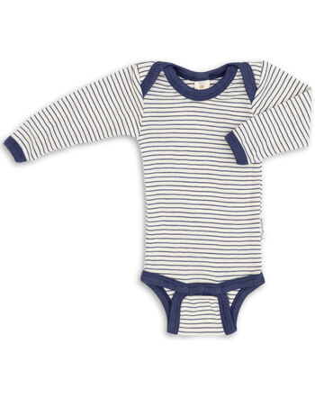 Engel Langarm-Body aus Schurwolle/Seide - Natur/Marine