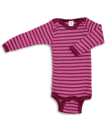 Engel Langarm-Body aus Wolle/Seide GOTS - Himbeere/ Orchidee