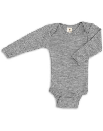 Engel Langarm-Body aus Wolle/Seide - Hellgrau Melange