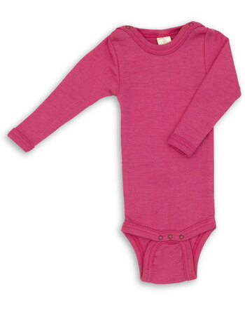 Engel Langarm-Body aus Wolle/Seide - Himbeere