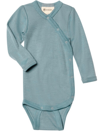 Engel Langarm-Wickel-Body aus Merino-Schurwolle und Seide - Bergblau