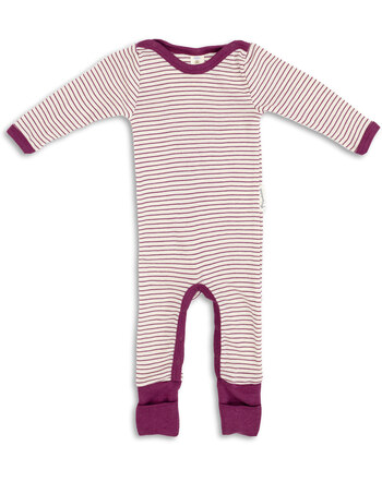 Engel Sleepingromper with cuffs at the legs made of wool/silk GOTS - Natur/Orchidee 