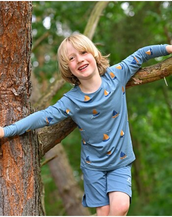 Finkid Langarm-Jerseyshirt 'Juhannus Sun' mit UPF 50+ aus Bambus-Viskose - Bluestone ⛵