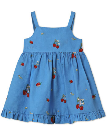 Fliink Seersucker-Kleid aus 100% Baumwolle mit Erdbeeren - Marina Blue