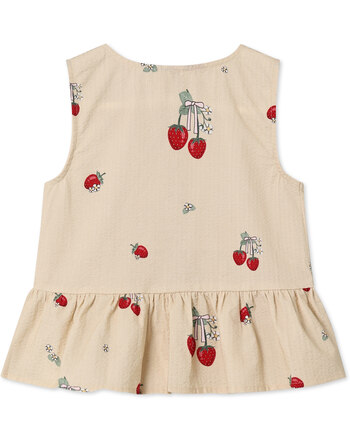 Fliink Seersucker-Top aus 100% Baumwolle mit Erdbeeren - Sandshell