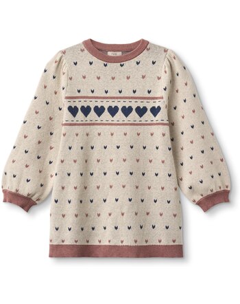 Fliink Strick-Kleid 'Nova' aus Wolle und Baumwolle mit Herz-Details - Sandshell