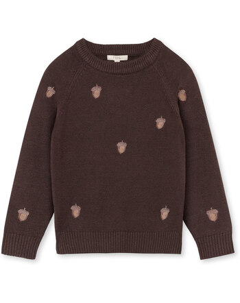 Fliink Strick-Pullover 'Benna' aus 50% Viskose mit aufgestickten Eicheln - Coffee Bean