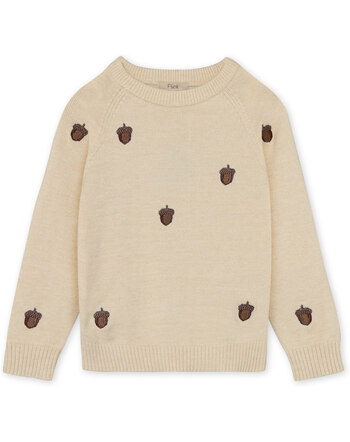 Fliink Strick-Pullover 'Benna' aus 50% Viskose mit aufgestickten Eicheln - Sandshell