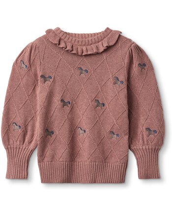 Fliink Strick-Pullover 'Lucie' aus Bio-Baumwolle & Wolle mit Einhörnern - Ash Rose