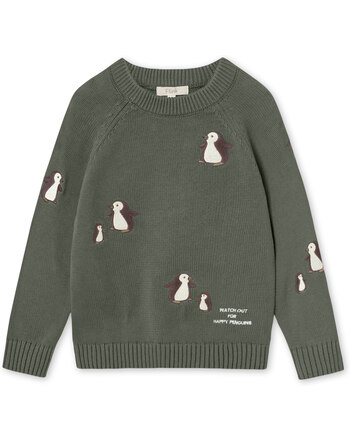 Fliink Strick-Pullover 'Mahdi Pingo' aus 100 % Bio-Baumwolle mit Pinguinen - Beetle