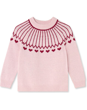 Fliink Strick-Pullover 'Nova Heart' aus 100 % Bio-Baumwolle mit Strick-Muster - Smoke Rose/Red Bud