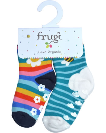 Frugi Grippy Socks 2 pieces GRIPPY SOCKS rainbow daisy SOS203RDB GOTS