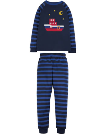 Frugi Pyjama lang NAVIGATOR LONG JOHN indigo stripe/boat PJS205CIB GOTS