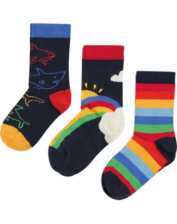 Frugi Chaussettes 3 pièces ROCK MY SOCKS rainbow sharks SOS205RSK GOTS