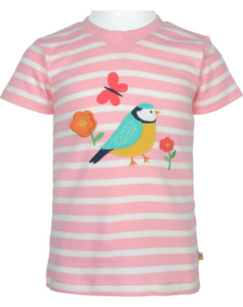 Frugi T-Shirt short sleeve EASY ON TEE twin flower pink stripe bird TTS217TWF GOTS